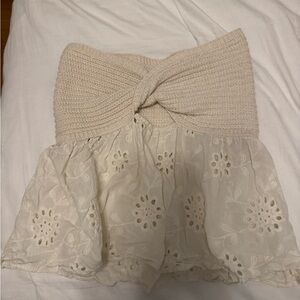 Cream Eyelet Skater Skirt with Knit Waistband
